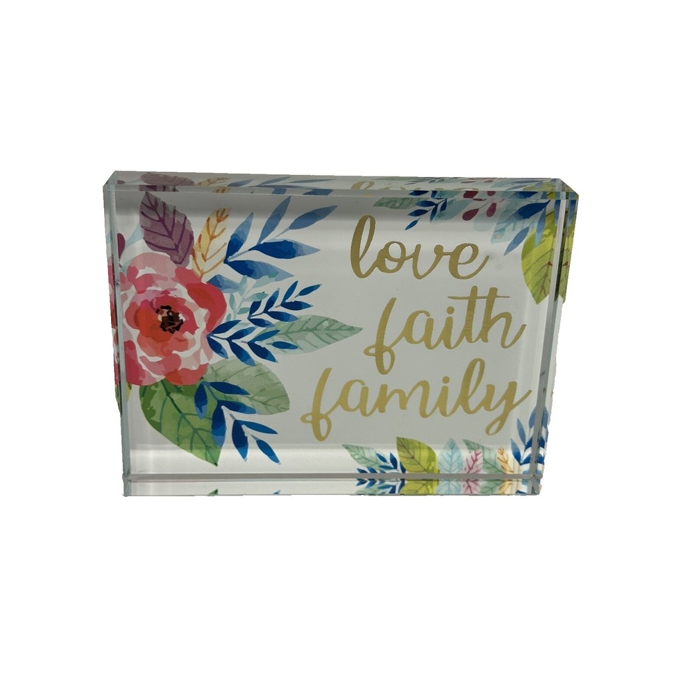 LOVE FAITH FAMILY new glass block floral flowers‎ home decor